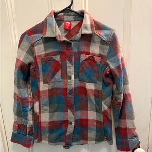 Eastern Mountain Sports EMS XS Red/Blue/Grey Heavy Flannel Button-Down Shirt
